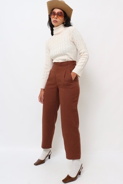 Calça cintura alta marrom estilo linho - comprar online