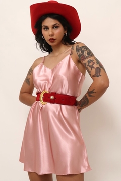 Slip Dress curto rosa acetinado vintage - Capichó Brechó
