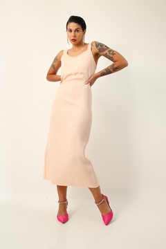 vestido midi rosa salmão amarracao costas - comprar online