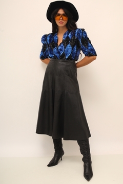 Blusa paete azul e preto ombreira vintage - comprar online