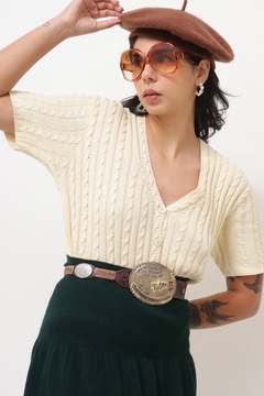 Blusa tricot off white tranças vintage na internet