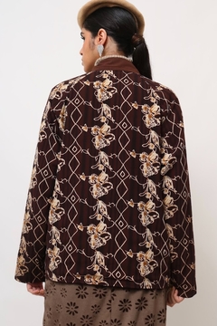 jaqueta dupla face marrom flores vintage na internet