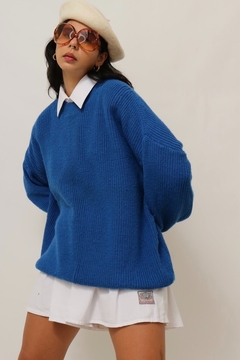 Pulover azul tricot litras colege vermelho barra - comprar online