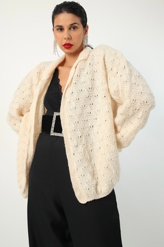 Cardigan tricot off textura fofo vintage - comprar online