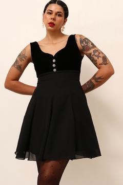 Vestido preto busto veludo vintage - comprar online