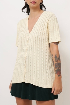 Blusa tricot off white tranças vintage