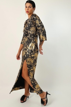 Vestido longo fenda dourado vintage - comprar online