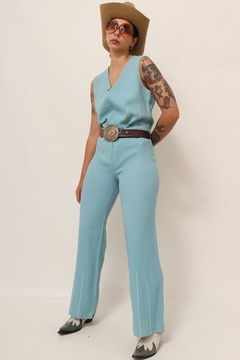 Imagem do Conjunto azul 70´s cintura baixa calça + blusa