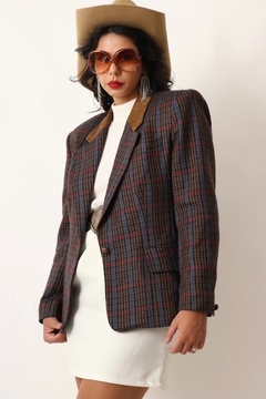 Blazer xadrez lapela camurça marrom - loja online