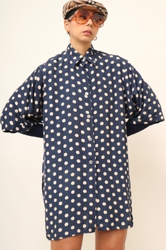 Camisa vestido marinho poa viscose - loja online