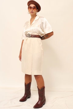 Saia cintura alta off white vintage linho - loja online