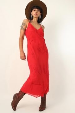 vestido longo forrado bordado vintage - comprar online