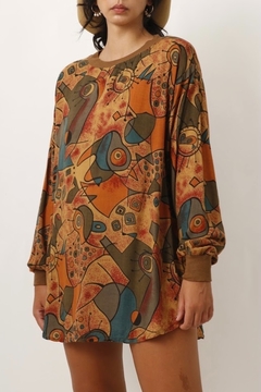 Blusa vestido marrom estampa - comprar online