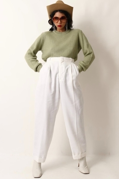 calça branca cintura alta pregas vintage - loja online
