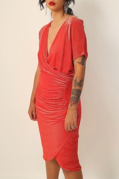vestido vermelho brilho drapeado hollywood - Capichó Brechó