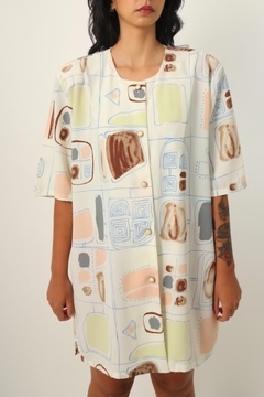Camisa vestido ampla ombreira color - loja online