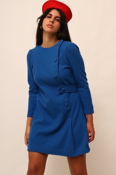 Vestido azul curto vintage estilo lã - comprar online