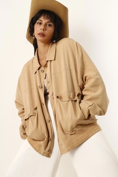 jaqueta linho forrada estilo Trenc Coat