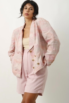 Blazer rosa estilo linho curto pintura - comprar online