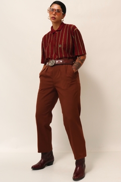 Calça marrom cintura alta polister vintage - Capichó Brechó