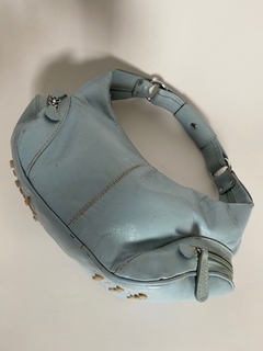 Bolsa couro azul bebe ombro recorte vintage - comprar online