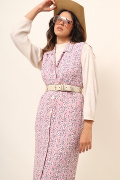 Vestido midi estampa rosa vintage - comprar online