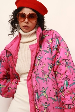 Parka acolchoada rosa dupla face 89’s - loja online