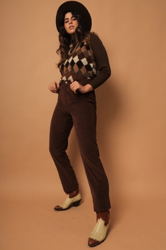 Calça veludo cotelê marrom cintura alta justa - comprar online