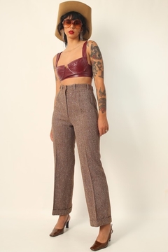 Calça marrom tecido semi flare vintage - comprar online