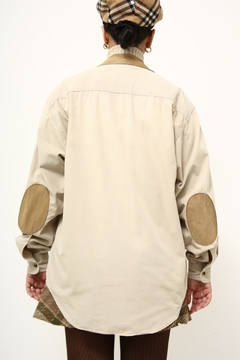 Camisa bege TNG algodão safari recorte couro - loja online