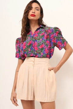 camisa estampa flores ombreira vintage - comprar online