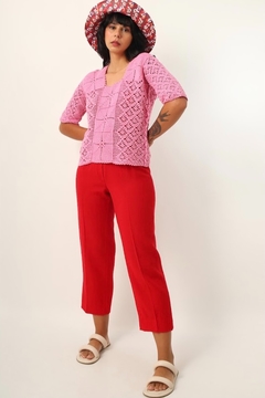 Blusa tricot crochet rosa vintage - comprar online