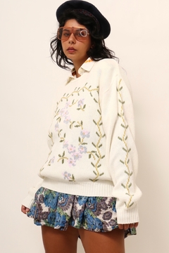 Pulover off white flores vintage - comprar online