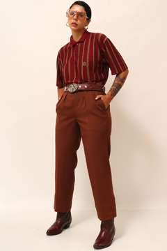 Calça marrom cintura alta polister vintage - loja online