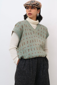 colete onça verde amplo tricot vintage - Capichó Brechó