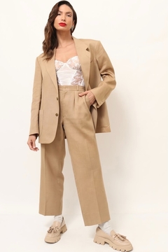 conjunto blazer + calça cintura alta bege - loja online