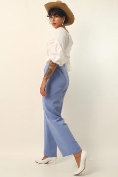calça alfaiataria cintura alta toda forrada azul - loja online