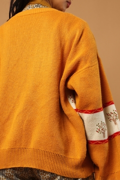 cardigan pulover amarelo flores off white - loja online