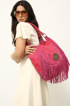 Maxi bolsa rosa camurça franjas em couro - loja online