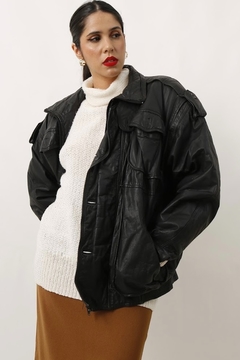 Jaqueta couro preta bomber forrada vintage C.G.C - comprar online