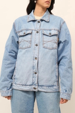 jaqueta jeans bordado costas aguia vintage