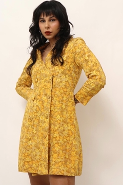vestido amarelo floral forrado alfaiataria