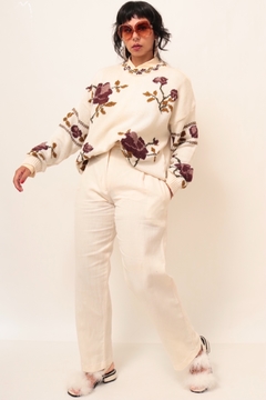 Imagem do Pulover flores vintage tricot creme