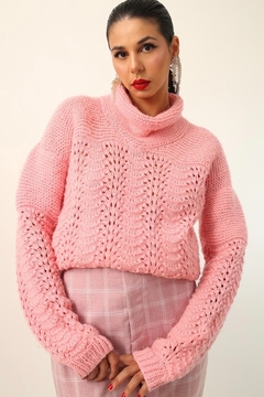 Tricot rosa super grosso gola alta Lady - comprar online