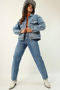 Jaqueta cropped jeans forro xadrez - loja online