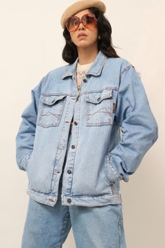 jaqueta jeans bordado costas aguia vintage na internet