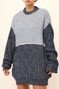 Maxi tricot vestido azul com azul vintage - Capichó Brechó
