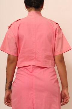 Conjunto cropped + saia rosa algodão - comprar online