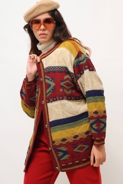 cardigan tricot colorido vintage botao camafeu - comprar online