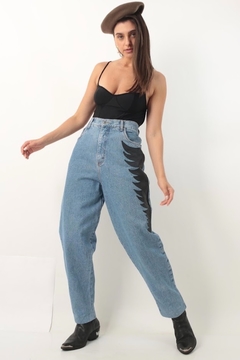 Calça jeans recorte couro vintage 90’s - loja online